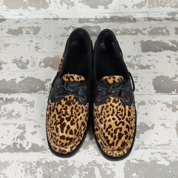 Sperry Top-Sider Women's Cheetah Print Boat Shoe Tan Multi Leather Loafers V243 - Picture 6 of 12